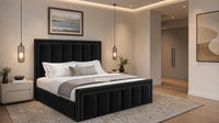 Plush Velvet Black - Belgravia Regent Luxury Panelled Ottoman Storage Bed