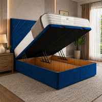 Naples Blue - Meridian Abstract Geometry Ottoman Divan Bed | Luxury Hydraulic Storage Bed Frame