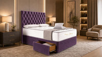 Naples Purple - Regency Diamond Luxury Divan Bed – Deep Button-Tufted Headboard with Premium Upholstered Frame & Storage