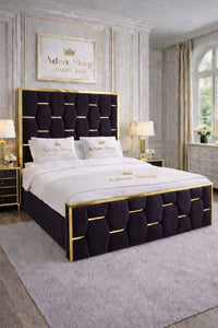 Naples Purple - Sovereign Geometric Upholstered Designer Bed | Luxury Gold Trim Bed Frame