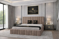 Naples Mink - Valentina Grande Luxury Channel-Tufted Upholstered Bed Frame