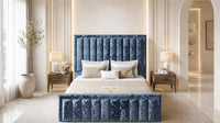 Crushed Velvet Denim Blue - Buckingham Tailored Luxury Panelled Ottoman Storage Bed