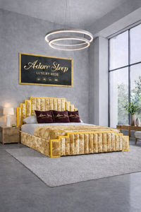 Crushed Velvet Gold - Imperial Elan Luxury Art Deco Upholstered Bed Frame