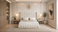 Crushed Velvet Cream - Chelsea Luxury Channel Panel Bed – Premium Upholstered Bed Frame with Statement Headboard