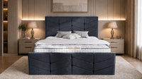 Naples Charcoal - Valentina Luxury Chevron Panel Bed – Designer Upholstered Bed Frame with Statement Headboard & Footboard