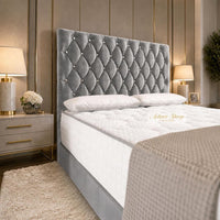Plush Velvet Steel - Regency Diamond Luxury Divan Bed – Deep Button-Tufted Headboard with Premium Upholstered Frame & Storage