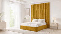 Plush Velvet Mustard Gold - Alisha Gold Strip Grandline Luxury Floor-Standing Ottoman Storage Bed