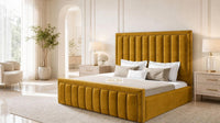 Plush Velvet Mustard Gold - Buckingham Tailored Luxury Panelled Ottoman Storage Bed