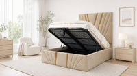Naples Sand - Monaco V-Line Luxury Geometric Ottoman Storage Bed