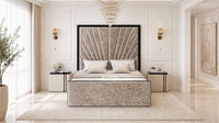 Crushed Velvet Mink - Gatsby Sunray Luxury Art Deco Upholstered Bed Frame