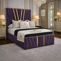 Naples Purple - Valentina Royale Luxury Upholstered Bed Frame – Statement Winged Headboard, Panelled Footboard