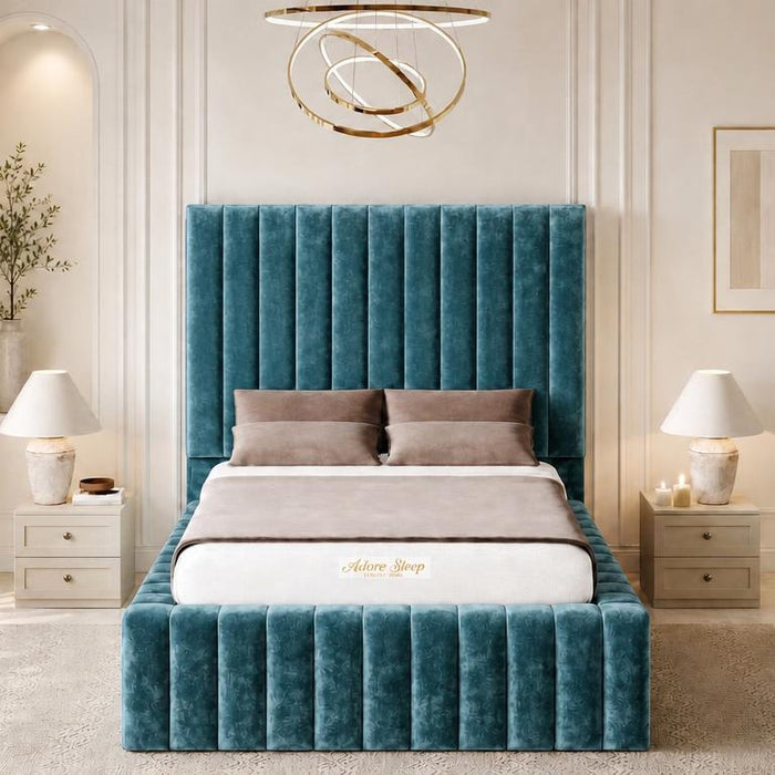 Crushed Velvet Teal - Dorchester Wraparound Luxury Channelled Ottoman Storage Bed