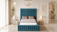Crushed Velvet Teal - Dorchester Wraparound Luxury Channelled Ottoman Storage Bed