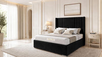 Plush Velvet Black - Harrogate Gallery Luxury Winged Upholstered Bed Frame