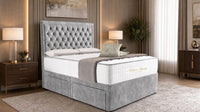 Naples Silver - Regency Chesterfield Luxe Divan Bed with Storage – Deep Buttoned Upholstered Bed Frame