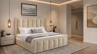 Plush Velvet Beige - Belgravia Regent Luxury Panelled Ottoman Storage Bed