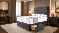 Naples Charcoal - Monaco Luxe Luxury Divan Bed – Premium Upholstered Panelled Headboard with Storage