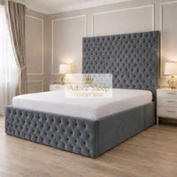 Plush Velvet Grey - Sovereign Élan Luxury Upholstered Bed – Deep Button-Tufted Headboard & Padded Statement Frame