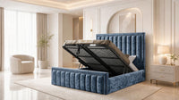 Crushed Velvet Denim Blue - Buckingham Tailored Luxury Panelled Ottoman Storage Bed