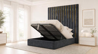Naples Charcoal - Alisha Gold Strip Grandline Luxury Floor-Standing Ottoman Storage Bed
