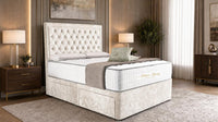 Crushed Velvet Cream - Regency Chesterfield Luxe Divan Bed with Storage – Deep Buttoned Upholstered Bed Frame