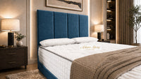 Naples Blue - Kensington Grande Luxury Divan Bed – Premium Upholstered Bed Frame with Tall Vertical Panel Headboard