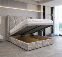 Crushed Velvet Champagne - Valençay Flared Sunburst Wingback Bed | Luxury Divan Ottoman Upholstered Bed Frame