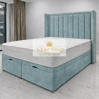 Plush Velvet Duck Egg - Grand Elysee Luxury Panelled Upholstered Bed Frame with Divan Ottoman Storage
