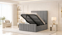 Plush Velvet Slate Grey - Langham Column Luxury Panelled Ottoman Storage Bed
