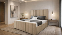 Plush Velvet Beige - Valentina Linear Luxury Upholstered Bed Frame
