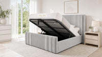 Plush Velvet Silver - Savoy Ribbed Luxury Ottoman Storage Bed