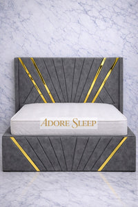 Naples Slate Grey - Bat Luxury Panel Bed Frame with Gold Strip – Upholstered