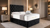 Crushed Velvet Black - Regency Diamond Luxury Divan Bed – Deep Button-Tufted Headboard with Premium Upholstered Frame & Storage