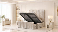 Crushed Velvet Champagne - Langham Column Luxury Panelled Ottoman Storage Bed