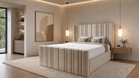 Plush Velvet Beige - Kensington Fluted Luxury Ottoman Storage Bed