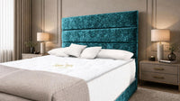 Crushed Velvet Teal - Monaco Luxe Luxury Divan Bed – Premium Upholstered Panelled Headboard with Storage