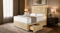Crushed Velvet Gold - Aurelia Luxury Sunburst Divan Bed – Designer Upholstered Bed Frame
