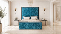 Crushed Velvet Teal - Gatsby Sunray Luxury Art Deco Upholstered Bed Frame