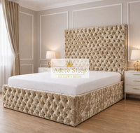 Crushed Velvet Gold - Sovereign Élan Luxury Upholstered Bed – Deep Button-Tufted Headboard & Padded Statement Frame