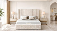 Crushed Velvet Cream - Harrogate Gallery Luxury Winged Upholstered Bed Frame