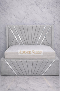 Naples Silver - Bat Radiance Luxury Panel Bed Frame with Silver Strip – Upholstered