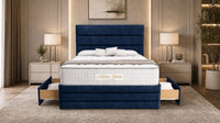 Plush Velvet Sapphire - Monaco Luxe Luxury Divan Bed – Premium Upholstered Panelled Headboard with Storage