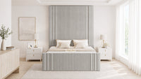 Plush Velvet Silver - Mayfair Grand Fluted Luxury Upholstered Bed Frame