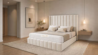 Naples Cream - Chelsea Luxury Channel Panel Bed – Premium Upholstered Bed Frame with Statement Headboard