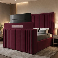 Plush Velvet Maroon - Belgravia Luxury TV Bed – Statement Panel Upholstered Bed Frame with TV Footboard