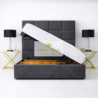 Naples Charcoal - Kensington Royale Luxury Ottoman Divan Storage Bed Frame – Premium Panelled Headboard