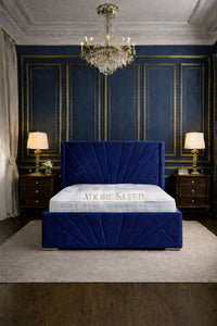 Plush Velvet Sapphire - Monaco Royale Luxury Fan-Panel Upholstered Bed Frame
