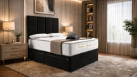 Naples Black - Kensington Grande Luxury Divan Bed – Premium Upholstered Bed Frame with Tall Vertical Panel Headboard