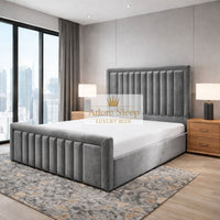 Plush Velvet Steel - Milano Grand Luxury Channel-Tufted Upholstered Bed Frame