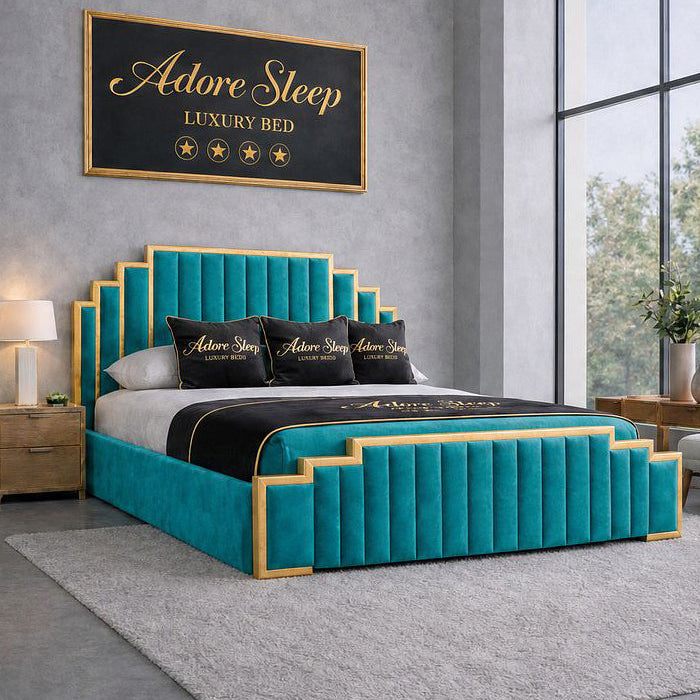Plush Velvet Teal - Imperial Elan Luxury Art Deco Upholstered Bed Frame